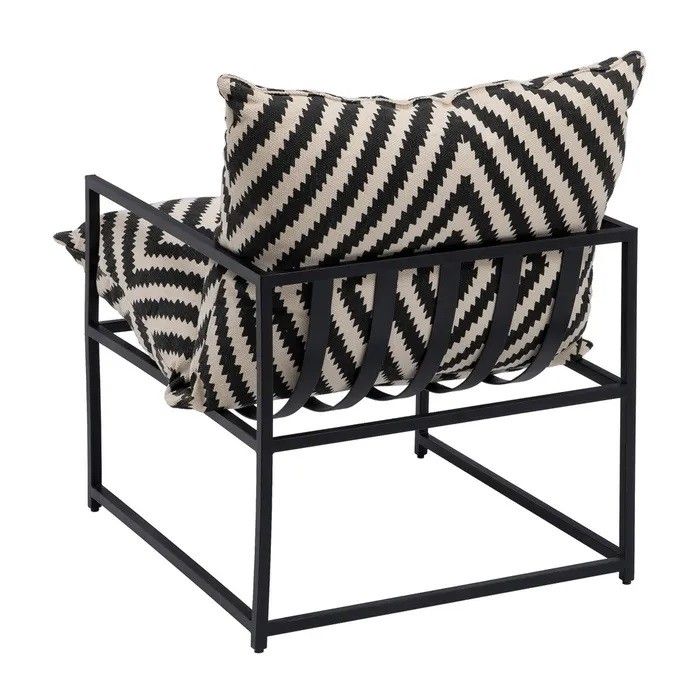Sillón Tejido Blanco Negro Metal, 70 X 84 X 86 Cm