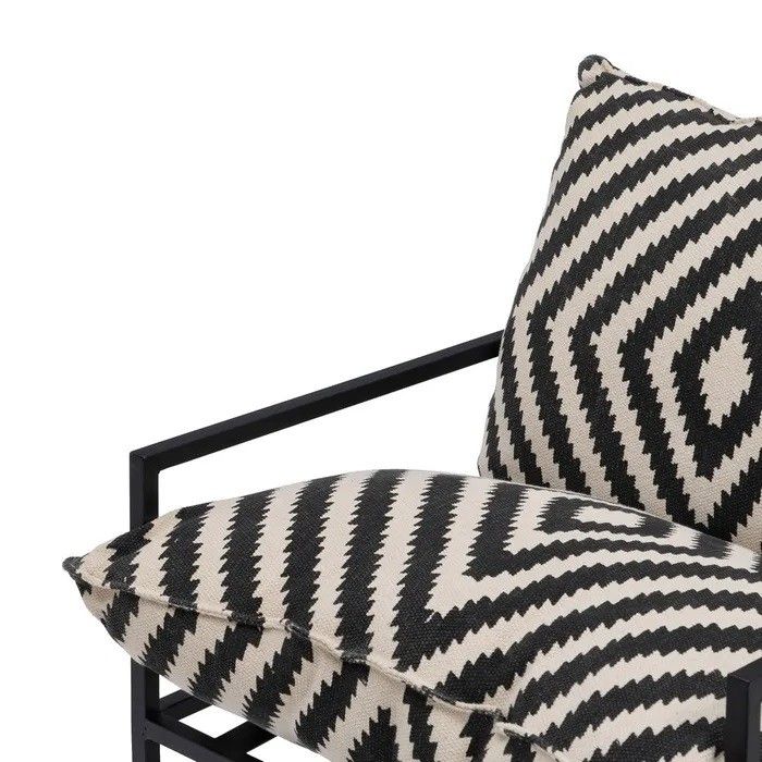 Sillón Tejido Blanco Negro Metal, 70 X 84 X 86 Cm