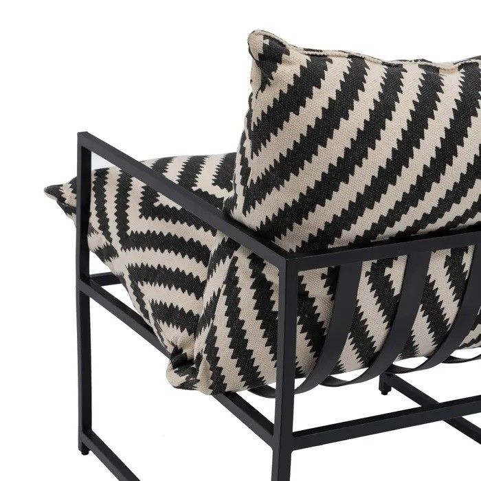 Sillón Tejido Blanco Negro Metal, 70 X 84 X 86 Cm
