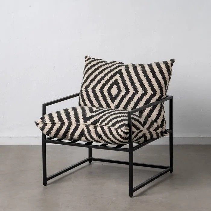 Sillón Tejido Blanco Negro Metal, 70 X 84 X 86 Cm