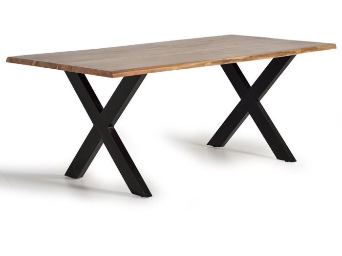 Mesa Comedor Rectangular Estilo Industrial Madera Acacia Metal Negro, 200 Cm