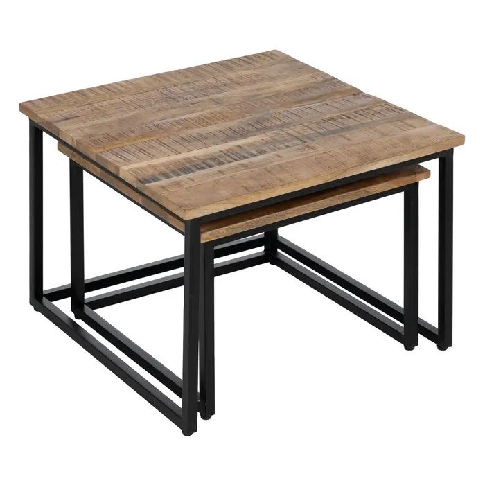 S/2 Mesa Centro Cuadrada Natural Madera Metal, 60 X 60 X 42 Cm