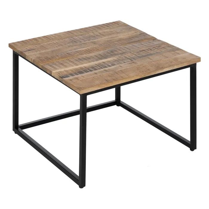 S/2 Mesa Centro Cuadrada Natural Madera Metal, 60 X 60 X 42 Cm