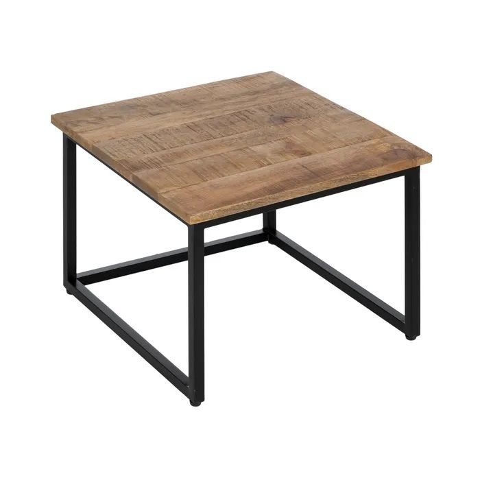 S/2 Mesa Centro Cuadrada Natural Madera Metal, 60 X 60 X 42 Cm