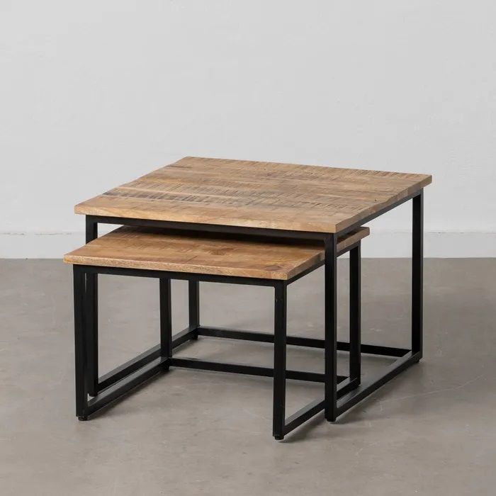 S/2 Mesa Centro Cuadrada Natural Madera Metal, 60 X 60 X 42 Cm