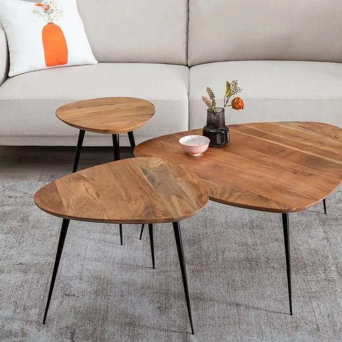 S/3 Mesa Centro Natural Madera Metal, 86 X 81 X 43 Cm
