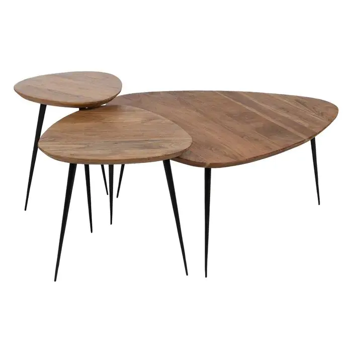 S/3 Mesa Centro Natural Madera Metal, 86 X 81 X 43 Cm