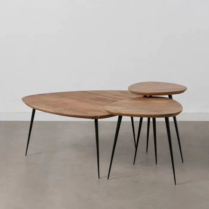 S/3 Mesa Centro Natural Madera Metal, 86 X 81 X 43 Cm