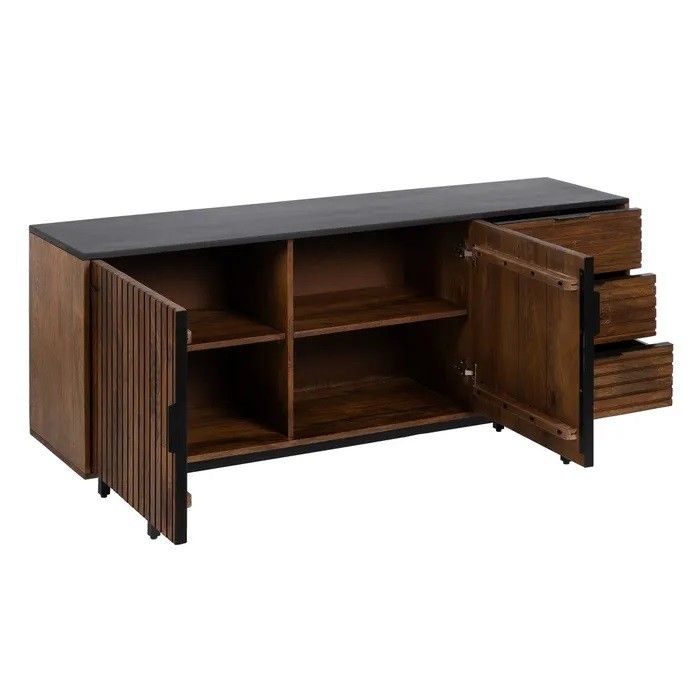 Aparador Diseño Tablillas Madera Mango Hierro Negro, 160 Cm