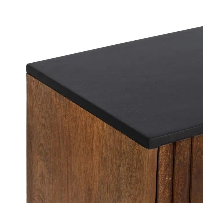 Aparador Diseño Tablillas Madera Mango Hierro Negro, 160 Cm