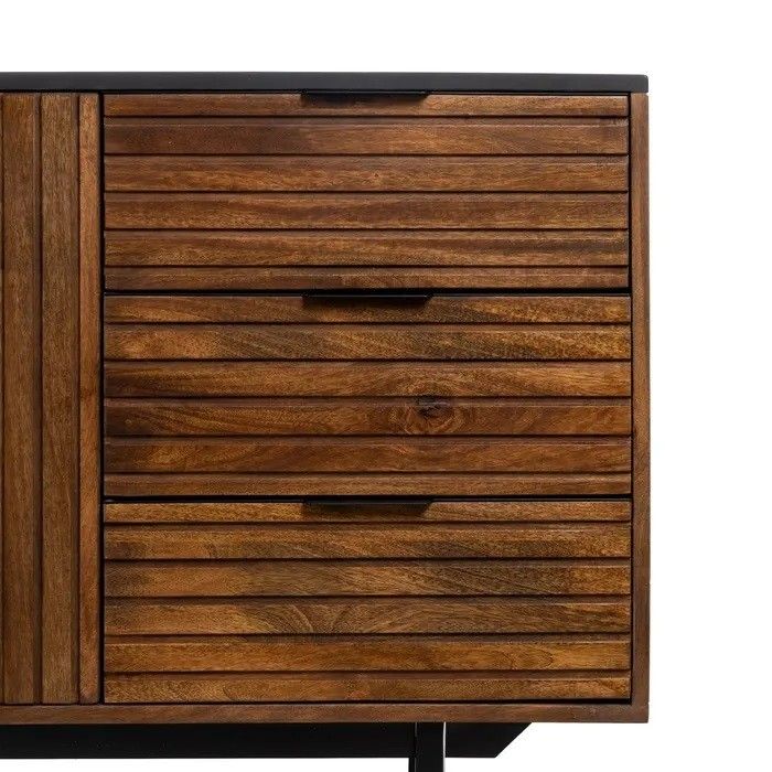 Aparador Diseño Tablillas Madera Mango Hierro Negro, 160 Cm