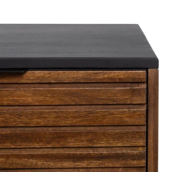Aparador Diseño Tablillas Madera Mango Hierro Negro, 160 Cm