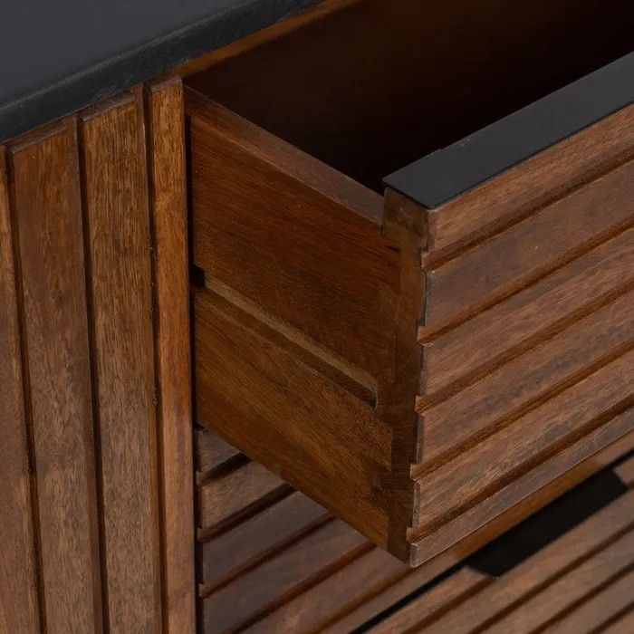 Aparador Diseño Tablillas Madera Mango Hierro Negro, 160 Cm