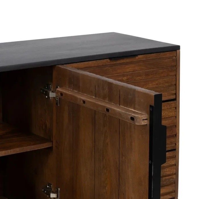 Aparador Diseño Tablillas Madera Mango Hierro Negro, 160 Cm