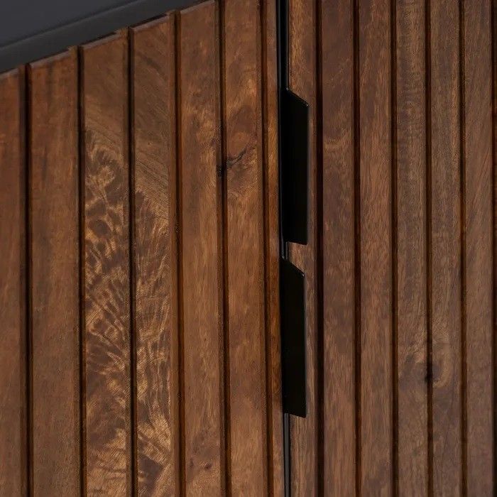 Aparador Diseño Tablillas Madera Mango Hierro Negro, 160 Cm