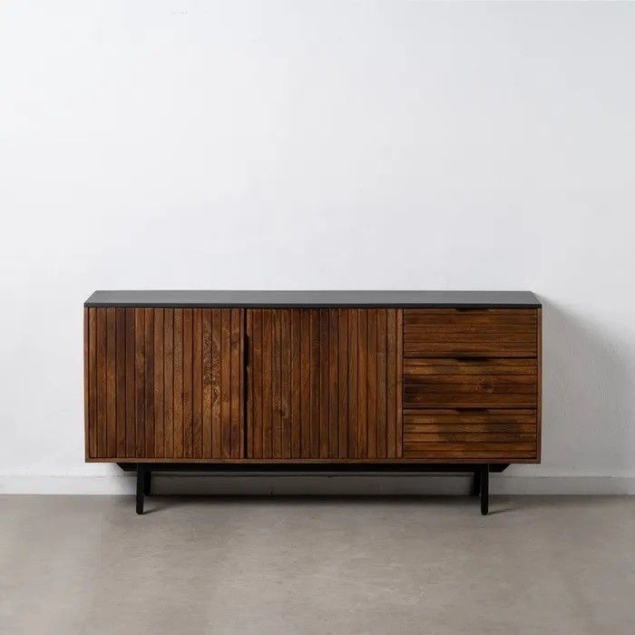 Aparador Diseño Tablillas Madera Mango Hierro Negro, 160 Cm