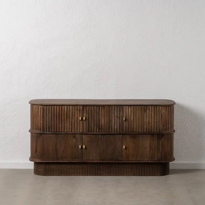 Aparador Curvo Diseño Esterillado Madera Mango Salón, 152 Cm