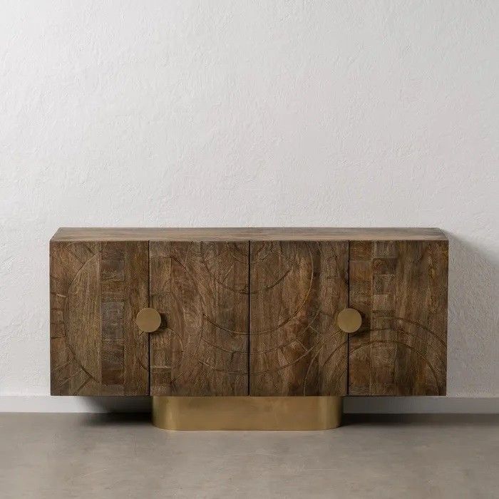 Mueble Aparador Tallado Madera Mango Marrón Oro, 153 Cm