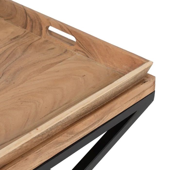 Mesa Centro Bandejas Madera Mango Hierro, 85 Cm
