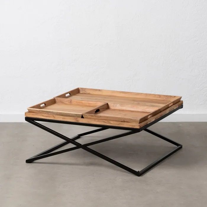 Mesa Centro Bandejas Madera Mango Hierro, 85 Cm