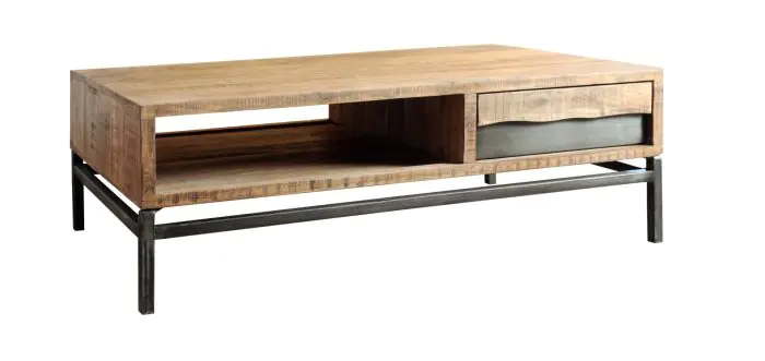Mesa Centro Industrial Madera Hierro Negro