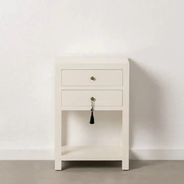 Mesita de Noche Blanca Madera Abeto, 45 X 30 X 66 Cm