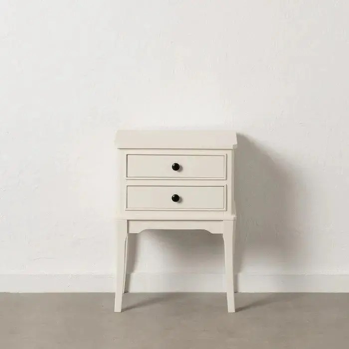 Mesita de Noche Blanca Madera Pino, 43 X 33 X 60 Cm
