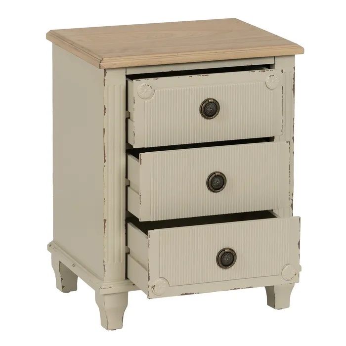 Mesita De Noche Madera Crema 3 cajones, 61 Cm