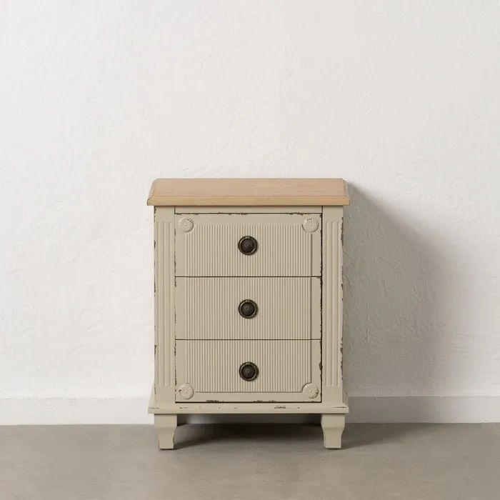 Mesita De Noche Madera Crema 3 cajones, 61 Cm