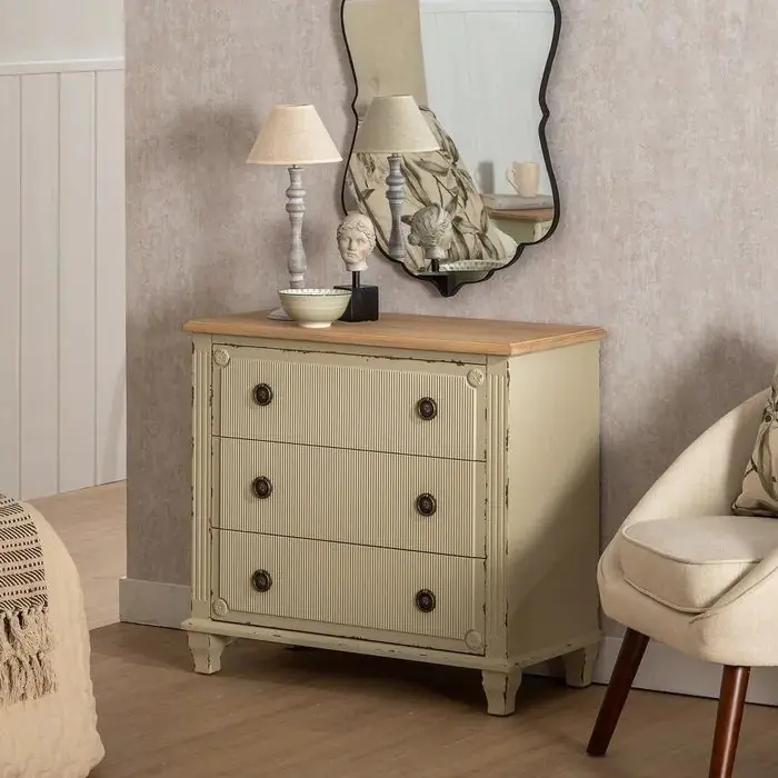 Cómoda Crema Madera Abeto 90 X 42 X 85 Cm