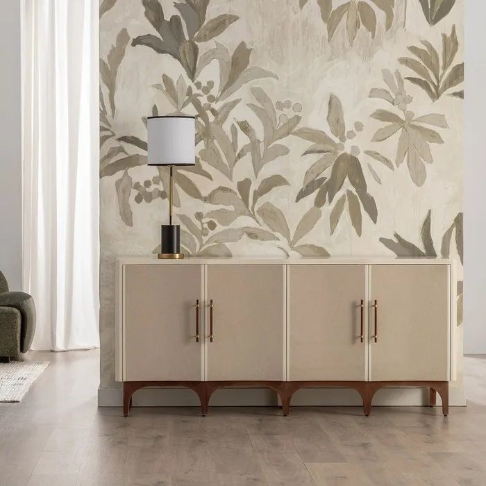 Aparador Blanco-Beige Madera Abeto Madera Fresno, 177 X 40 X 84 Cm