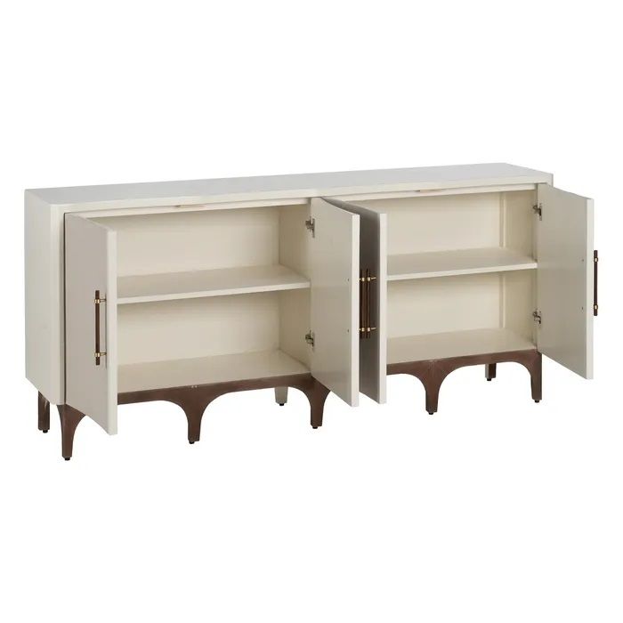 Aparador Blanco-Beige Madera Abeto Madera Fresno, 177 X 40 X 84 Cm