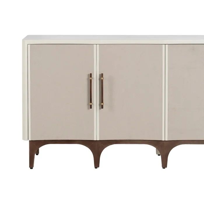 Aparador Blanco-Beige Madera Abeto Madera Fresno, 177 X 40 X 84 Cm