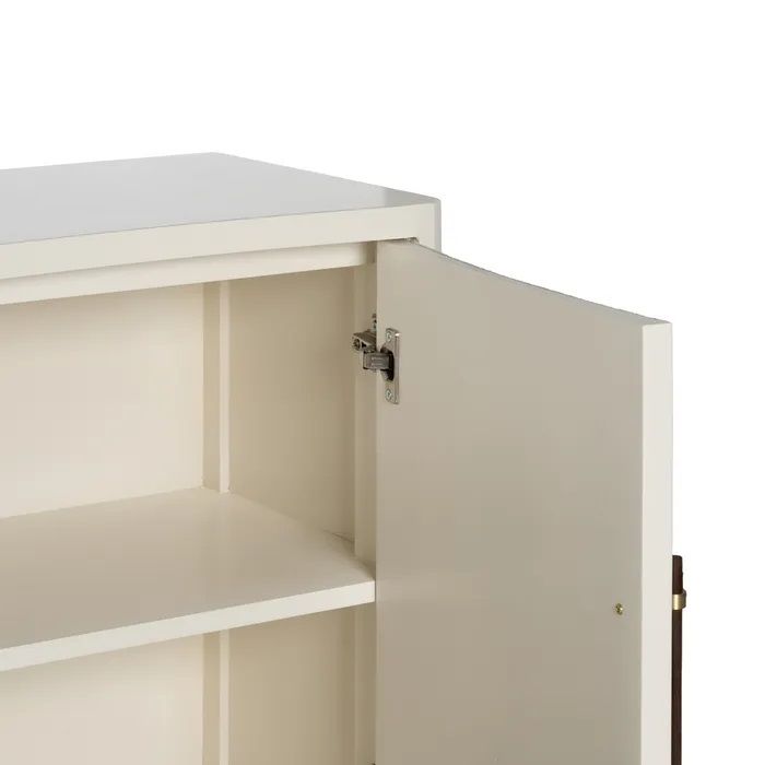 Aparador Blanco-Beige Madera Abeto Madera Fresno, 177 X 40 X 84 Cm