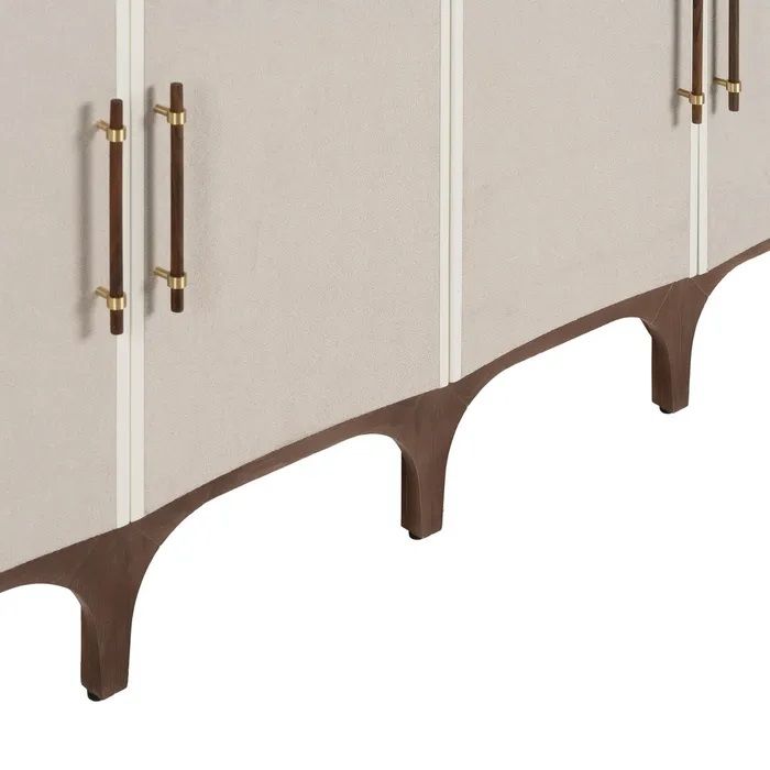 Aparador Blanco-Beige Madera Abeto Madera Fresno, 177 X 40 X 84 Cm