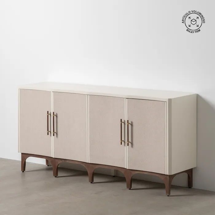 Aparador Blanco-Beige Madera Abeto Madera Fresno, 177 X 40 X 84 Cm