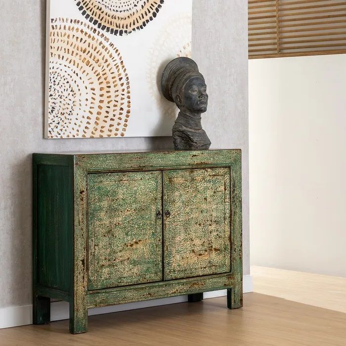 Aparador Madera Pino Verde Envejecido, 117 X 38 X 90 Cm