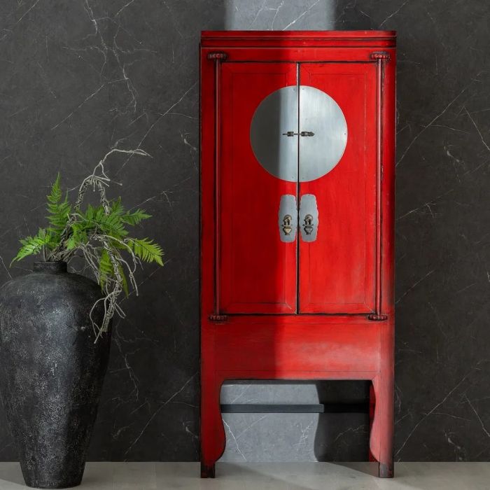 Armario Rojo Madera Pino Reciclada 83,50 X 45 X 195 Cm