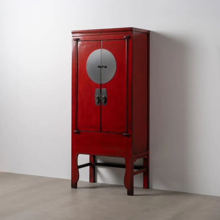 Armario Rojo Madera Pino Reciclada 83,50 X 45 X 195 Cm