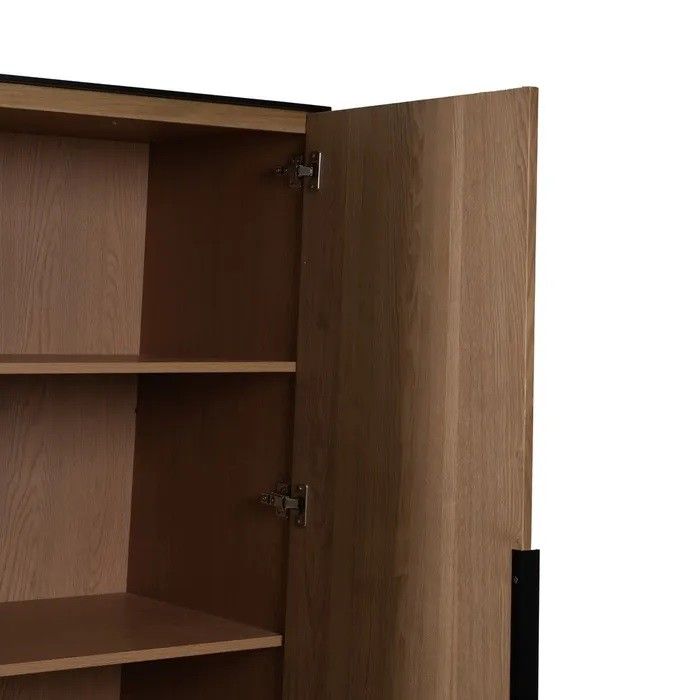 Armario Líneas Negro Natural Madera Fresno Hierro, 104 X 53 X 203 Cm