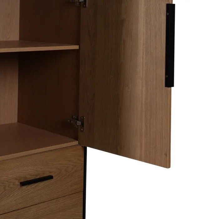 Armario Líneas Negro Natural Madera Fresno Hierro, 104 X 53 X 203 Cm