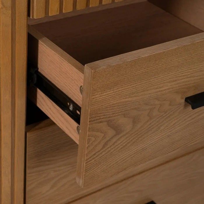 Armario Líneas Negro Natural Madera Fresno Hierro, 104 X 53 X 203 Cm