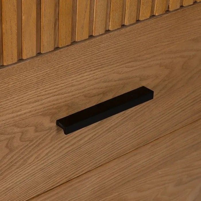 Armario Líneas Negro Natural Madera Fresno Hierro, 104 X 53 X 203 Cm