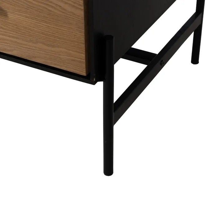 Armario Líneas Negro Natural Madera Fresno Hierro, 104 X 53 X 203 Cm