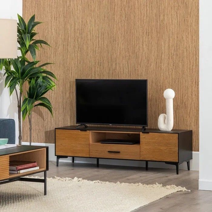 Mueble TV Negro Natural Madera Fresno, 154 X 40 X 44 Cm