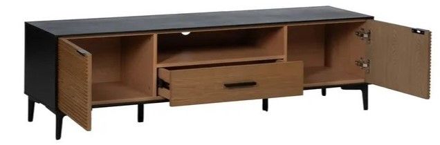Mueble TV Negro Natural Madera Fresno, 154 X 40 X 44 Cm