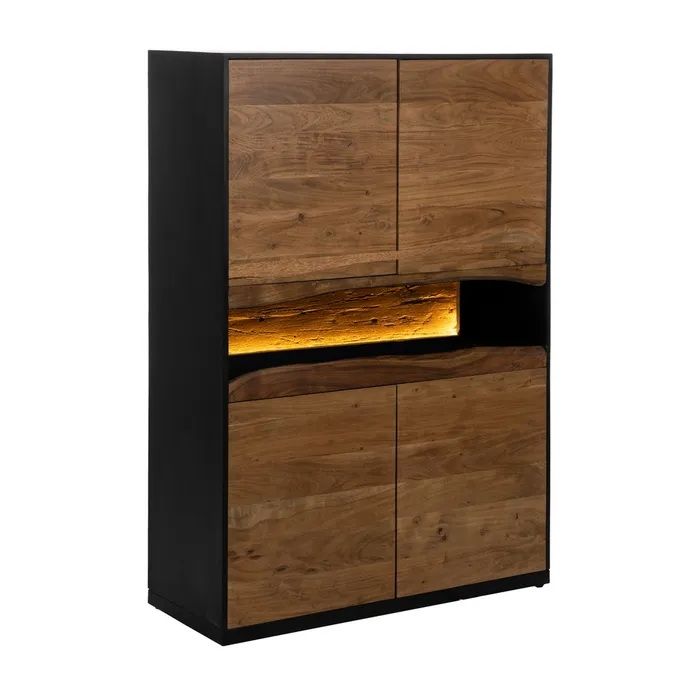 Armario Estilo Industrial en madera marrón y dm negro, con luz LED.