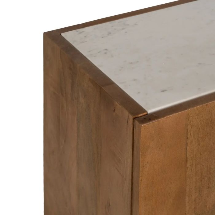 Aparador Mármol Blanco Madera Acacia Natural, 200 X 41 X 71 Cm