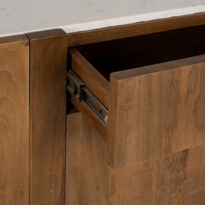 Aparador Mármol Blanco Madera Acacia Natural, 200 X 41 X 71 Cm