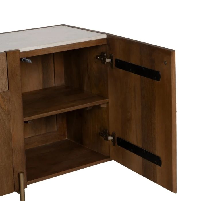 Aparador Mármol Blanco Madera Acacia Natural, 200 X 41 X 71 Cm